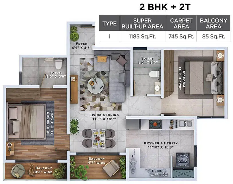 2 BHK floor plan reference at Sattva Lumina