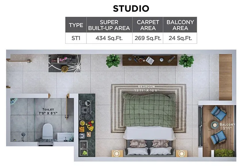 Studio floor plan reference at Sattva Lumina