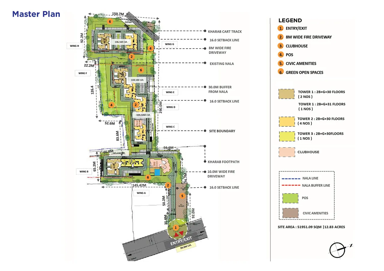 Master plan schematic for Sattva Lumina - eight towers and landscape-led layout